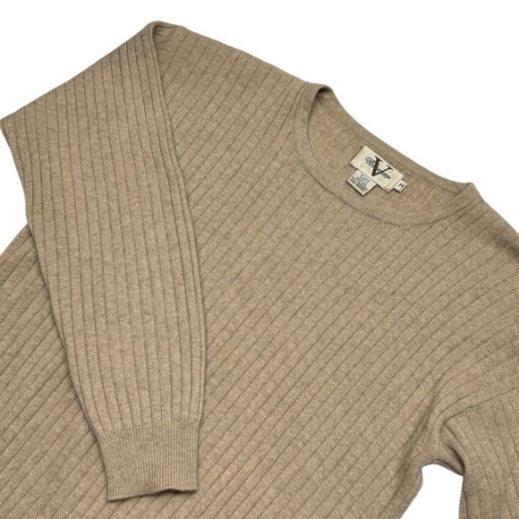 Verrazano 100% Cashmere Sweater Womens  Size Medium Tan Brown Ribbed Pullover - Picture 1 of 10